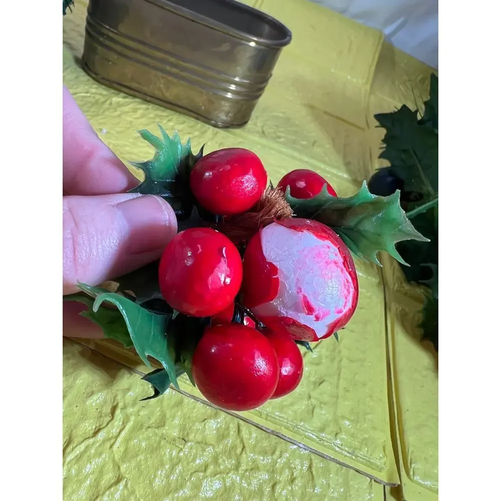 Vintage Christmas Floral Picks Holly Thred Spun Cotton Mini Ornament